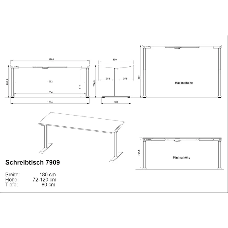 Germania Schreibtisch 7909-643, in Kaschmir/Silber, EL. höhenverstellb, 180 x 120 x 80 cm (BxHxT) – Bild 2