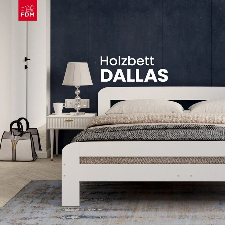 FDM Bettgestell Bett aus Holz DALLAS Bettgestell 90x200, 120x200, 140x200, 180x200 cm (verfügbar 90x200 120x200 140x200 180x200cm, Bettrahmen, Bett, mit großen Kopfteil, aus Holz), Holzrahmen – Bild 3