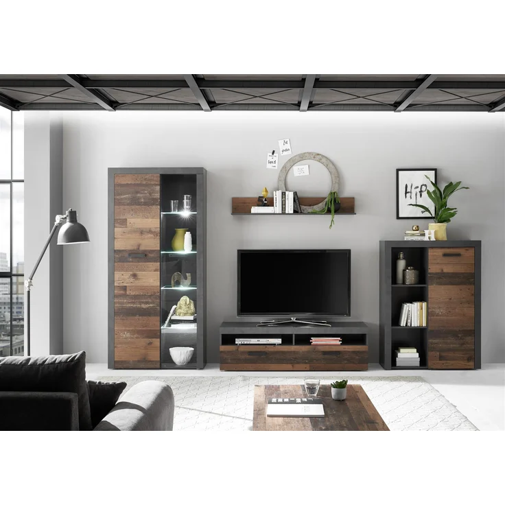 Wohnwand Anbauwand Wohnschrank TV Schrank JONES Old Style Altholz Optik Nb. ca. 340 cm – Bild 1