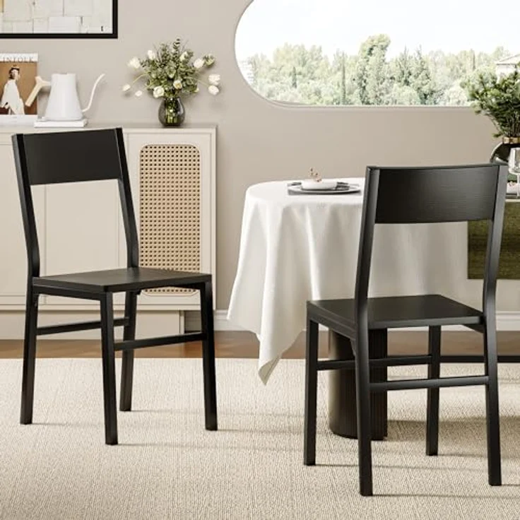Feonase Esszimmerstühle 4er Set, Küchenstühle aus 2 Ergonomischen Stühlen und 2 Bänken, MDF-Platte und Metallgestell, für Zuhause, Wohnung oder Kleine Räume – Bild 3