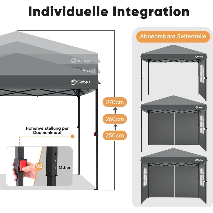 Pop Up Pavillon 3x3m mit 4 Seitenteilen, Wasserdicht Stabil Winterfest, Faltbar, Grau – Bild 7