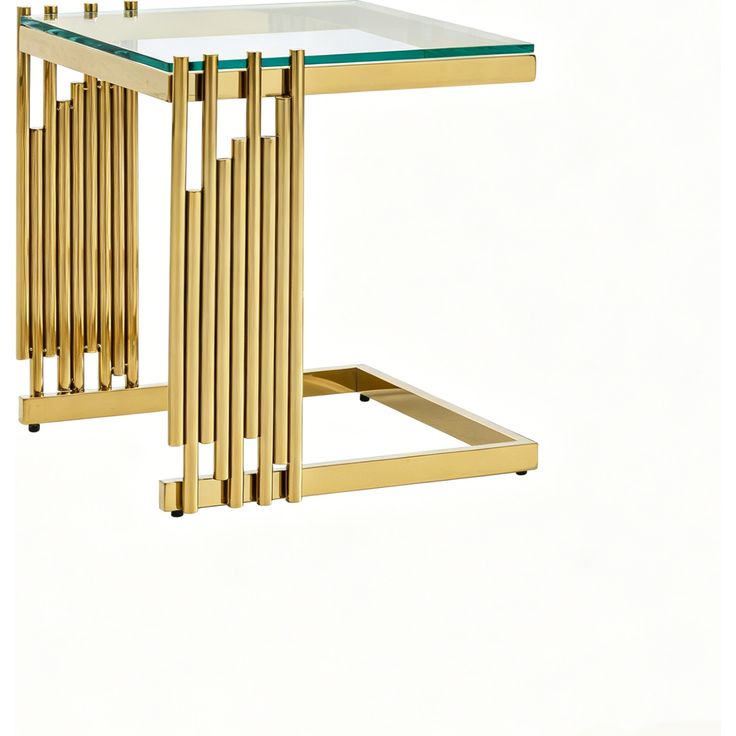 Beistelltisch-Set 41 x 41 x 46 cm in Gold und Klar mit Glasplatte und Edelstahlgestell – Bild 7