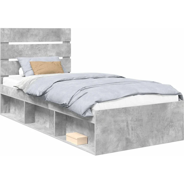 vidaXL Bettrahmen Beton Grau 100 x 200 cm Massives Kiefernholz 3411779 – Bild 1