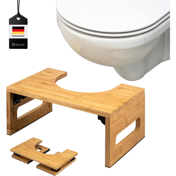 eluno Toilettenhocker, Fußbank aus Bambus, platzsparend zusammenklappbar, natur