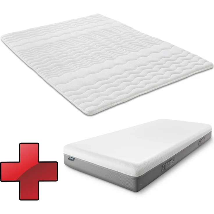 Viskoelastik-Matratze Sleezzz Premium 90 x 200 cm, Höhe 20 cm, Härtegrad H2/H3, mit Wendegriffen + Matratzentopper / Matratzenauflage 90 x 200 cm