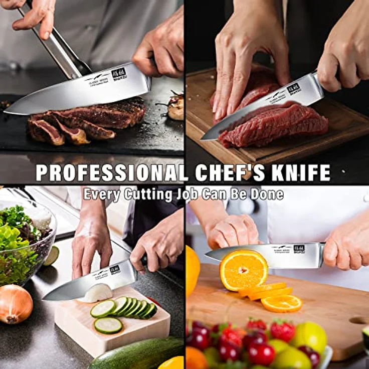 SHAN ZU Kochmesser Deutscher Edelstahl 20cm Küchenmesser Extra Scharfe Messerklinge mit ergonomischer Griff Exquisiter Geschenkverpackung – Bild 6