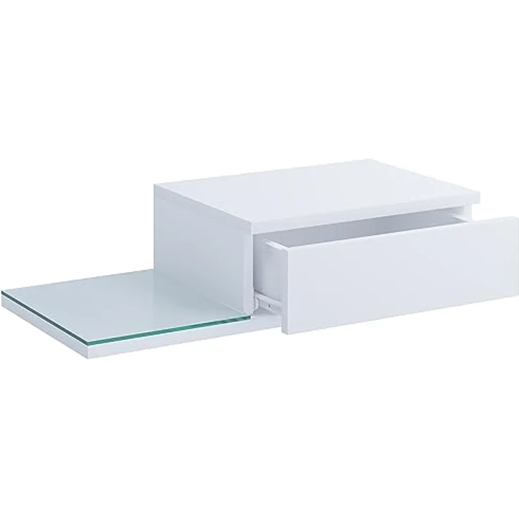 MID.YOU Nachtschrank, Weiß, aus Glas und Holzwerkstoff, 1 Schublade, 65x15x30 cm – Bild 3