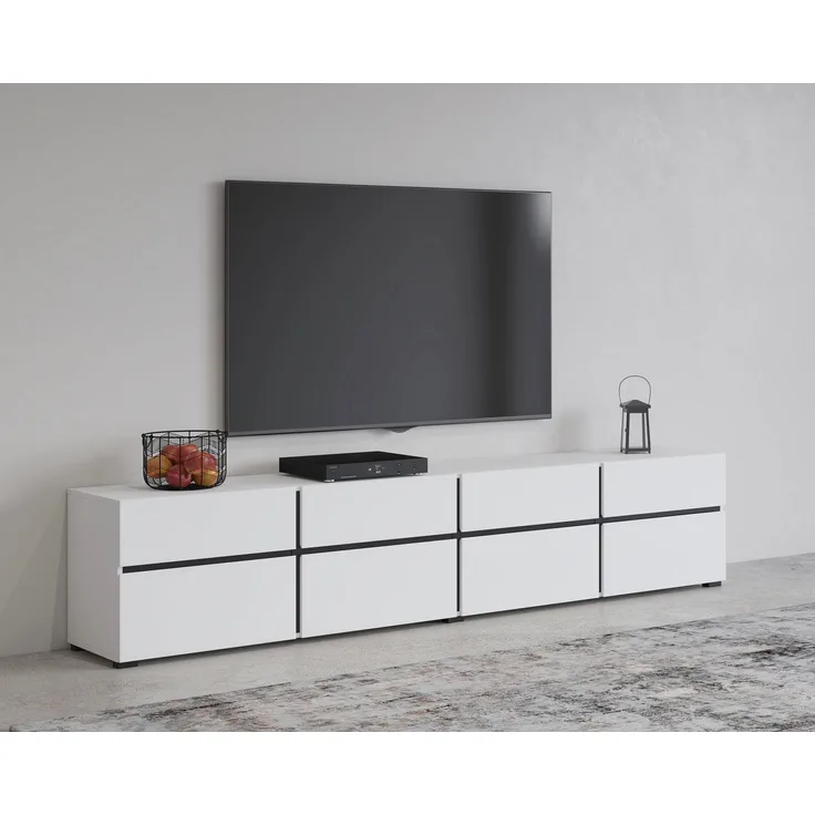 INOSIGN Lowboard Cross, moderne grifflose TV-Kommode,4 Klappen/4 Schubkästen, Breite 225 cm, TV-Schrank mit viel Stauraum, TV-Board