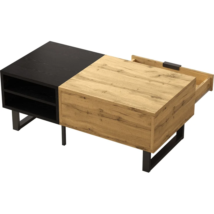 LVHOM Couchtisch Holz mit Fächern und Schubladen, Wohnzimmertisch Scandi, Schwarz/Eiche, 100x50x40 cm – Bild 10