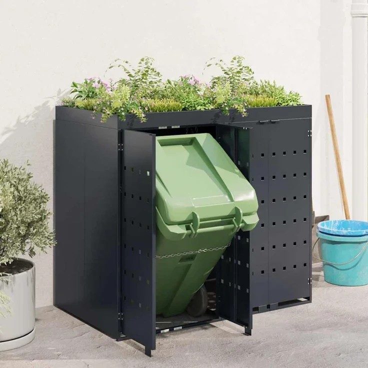 vidaXL Wagenmüllbehälter für 2 Behälter Anthrazit 3394743 – Bild 3