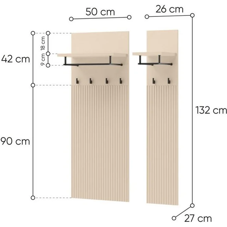 Compleo Garderoben-Set FLORE Modernes Möbelset für Flur, gerifflete Front und LED – Bild 3