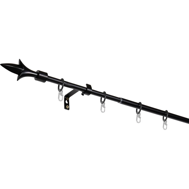 ondeco Gardinenstange ausziehbar 1-lauf, Vorhangstange Fenster Wandmontage, Endstück Lance Komplettgarnitur Teleskopstange 13/16 mm mit Ringen - Schwarz - 130-240 cm – Bild 4