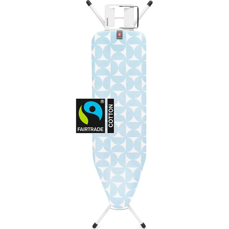 Brabantia - Bügelbrett B - Für Dampfbügeleisen - Kompakt & Faltbar - Höhenverstellbar - Rutschfeste Füße - Perfekt Angepasster Baumwollbezug - Kinder- & Transportsicherung - Fresh Breeze - 124x38 cm