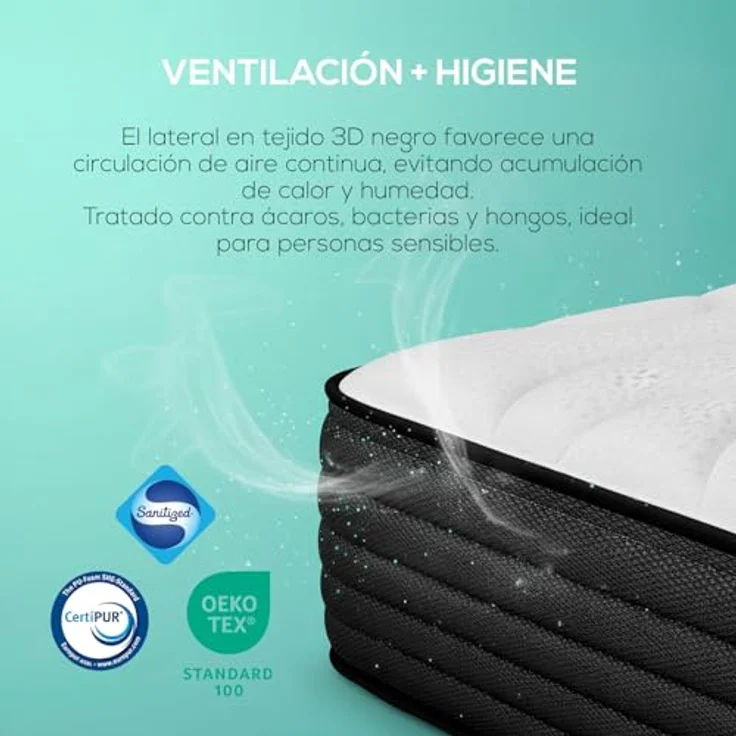 DUÉRMETE ONLINE Viskoelastische Matratze, Pocket Visco, wendbar (Winter-Sommer), Härtegrad mittel bis hoch, Dicke 25 cm, milbendicht, antibakteriell und hypoallergen, 140 x 190 cm – Bild 4