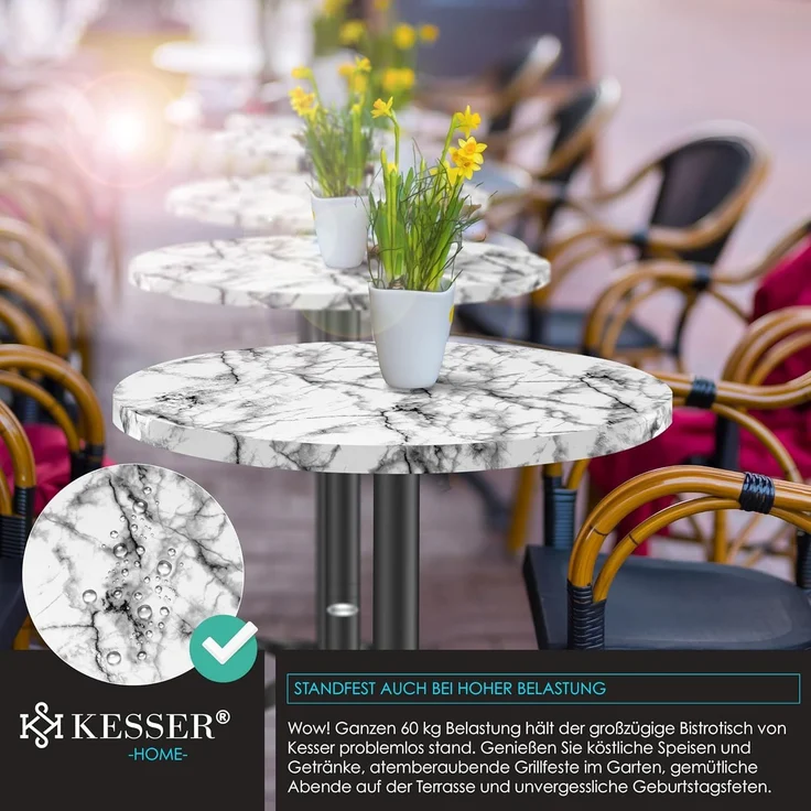 KESSER® 2in1 Stehtisch klappbar Bistrotisch 2er Set | Aluminium Edelstahlplatte | höhenverstellbar 70cm / 115cm | Partytisch Tisch Ø 80cm | In- & Outdoor Empfangstisch | Klapptisch mit Cover Marmor – Bild 4