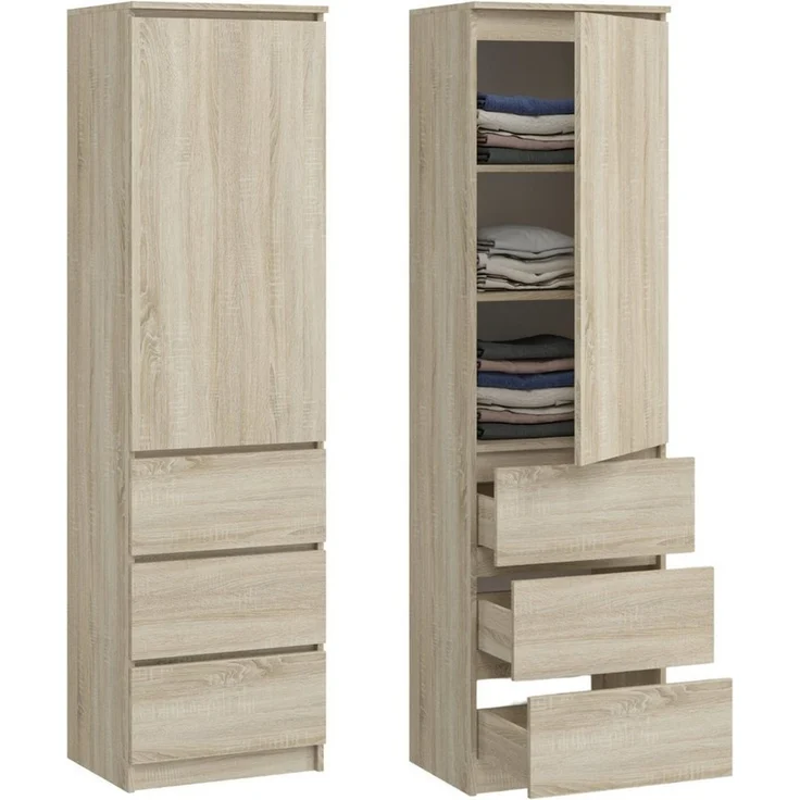 Home Collective Kleiderschrank Mehrzweckschrank Garderobenschrank mit 3 Einlegeböden & 3 Schubladen (ideal für Schlafzimmer, Flur oder Arbeitszimmer) platzsparender & vielseitiger Schrank 50x40x180 cm (BxTxH), sonoma – Bild 5