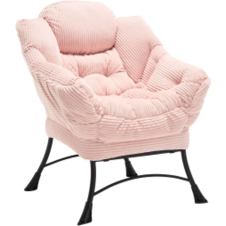 Flieks Loungesessel mit Hocker, ergonomischer Ohrensessel mit Stahlrahmen, weicher Cordstoff, Seitentasche, Rosa – Bild 9