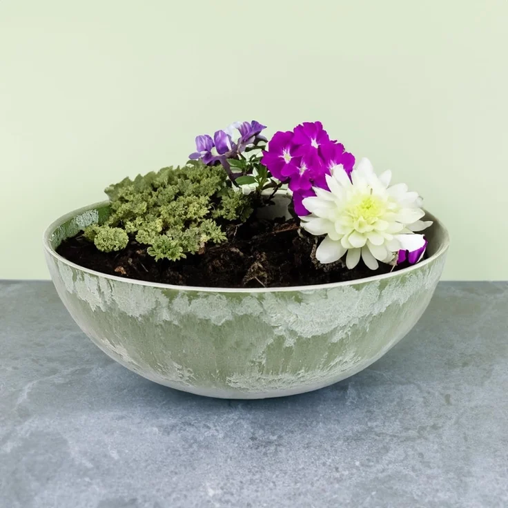 matches21 HOME & HOBBY Blumentopf Pflanzschale für draussen Dekoschale rund grün Vintage 20 cm (1 St), Frostsichere Kunststoff Blumen-Schale Gartendeko Wohnzimmer Friedhof – Bild 5