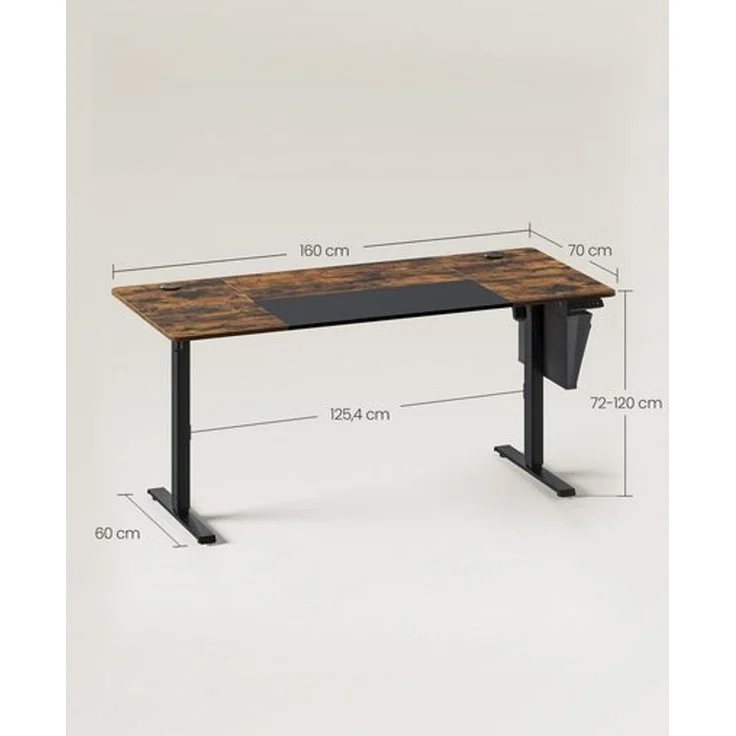 SONGMICS Schreibtisch, elektrisch höhenverstellbar 72-120 cm, mit Memory-Funktion, Vintagebraun-Schwarz, 72 x 70 x 160 cm – Bild 5