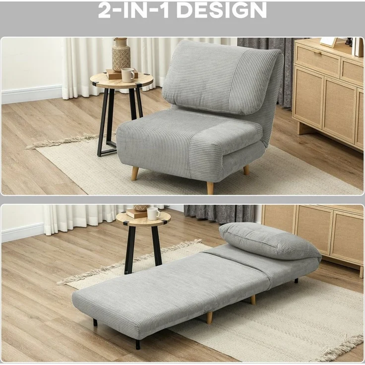 HOMCOM Sessel 2 in 1 Klappbar mit Bettfunktion, Verstellbarer Rückenlehne (Schlafsessel, 1-St, Schlafsofa), für Wohnzimmer, Schlafzimmer, Grau – Bild 3