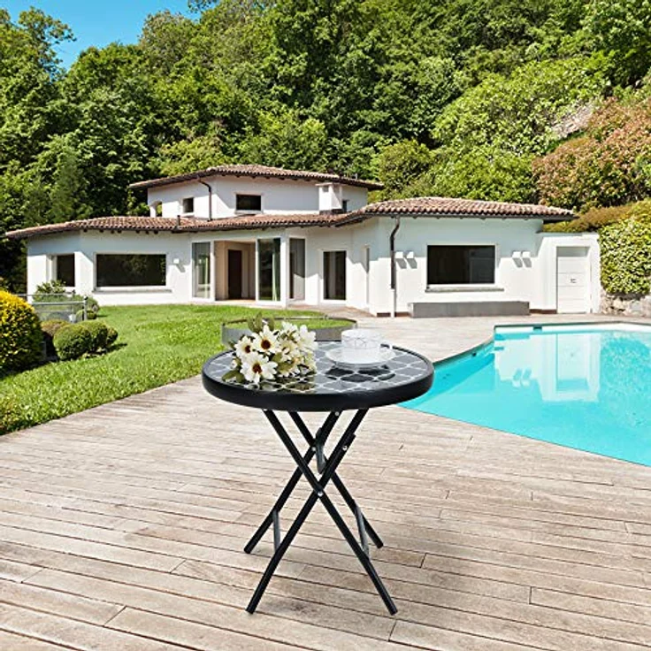 PHIVILLA Klappbar Runder Beistelltisch Glas aus Metall Gartentisch Kaffeetisch Klein Balkontisch wetterfest pflegeleicht für Balkon Garten Terrasse Wohnzimmer – Bild 9