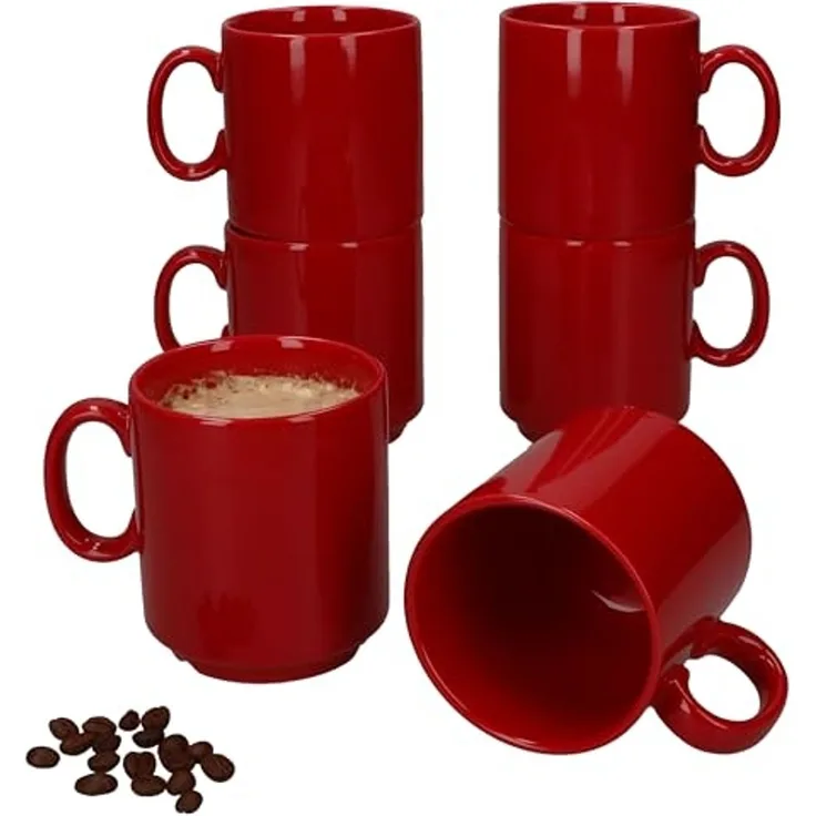 MamboCat Becher 6er Set Event Kaffeebecher 250ml rot Porzellan-Tassen stapelbar, Porzellan