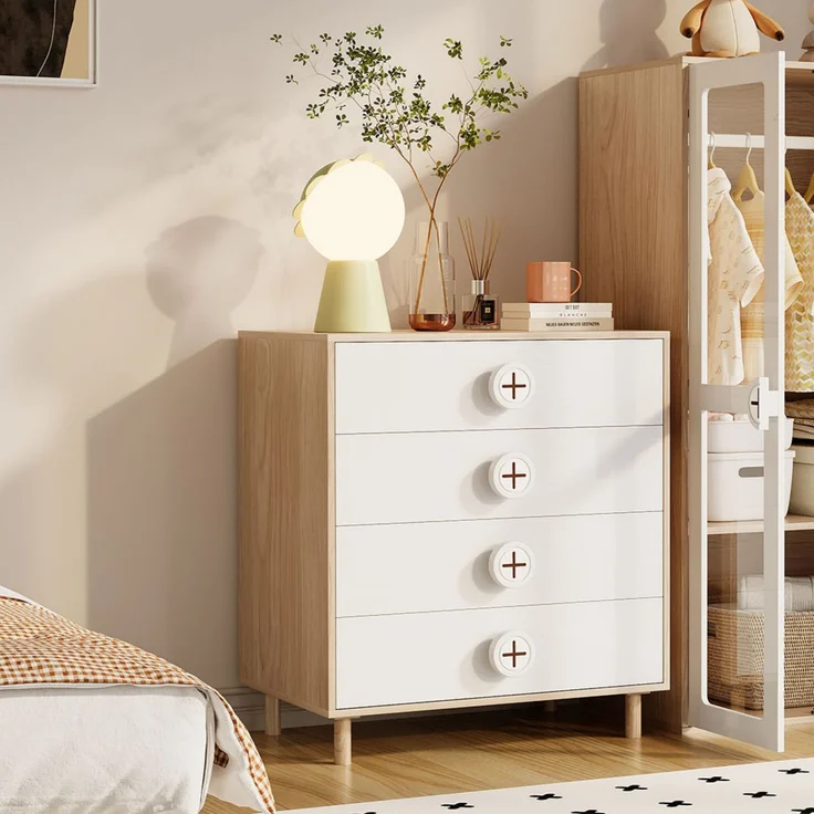 Abrihome Kommode mit 4 Schubladen, Weiß, 90x54x80 cm – Bild 2