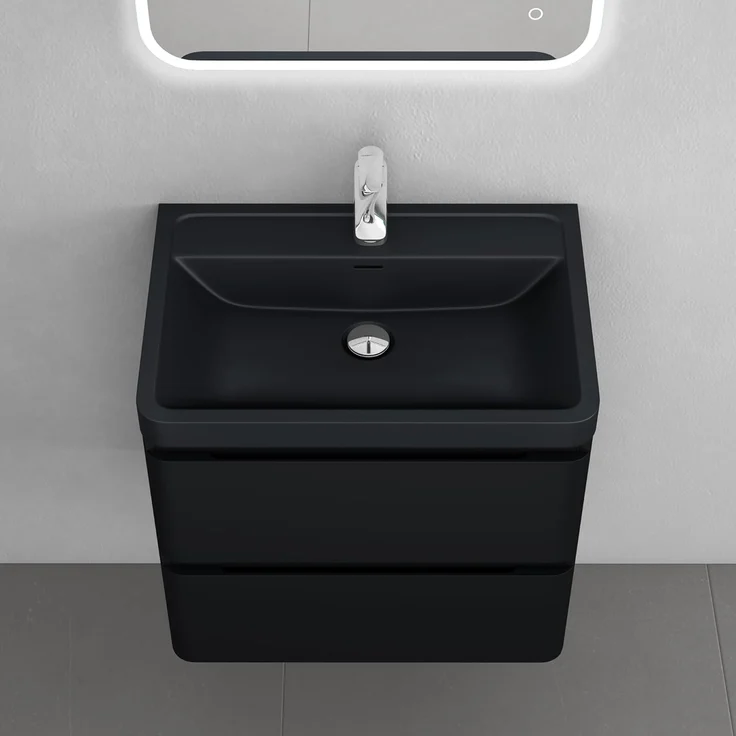 doporro Badmöbel-Set Mineraguss Waschbeckenunterschrank Badezimmer Soft-Close Lucca, Softclose-Funktion – Bild 3