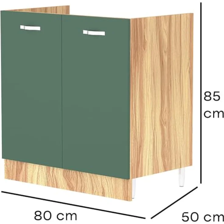 Shally Dogan Küchenunterschrank mit 2 Türen zum Einbauen, Unterschrank mit 80 cm für Spüle (Grün, 80 x 50 x 85 cm) – Bild 4