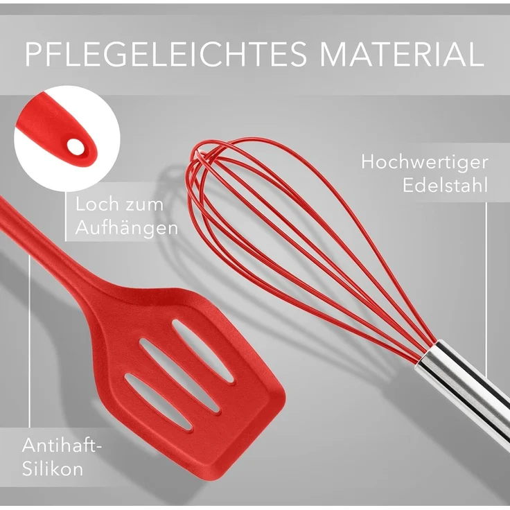 AVANA Kochbesteck-Set Silikon Küchenhelfer Hitzebeständig Kochgeschirr Küchenutensilien (5 Stück), Schneebesen, Spachtel, Backpinsel, Pfannenwender – Bild 5