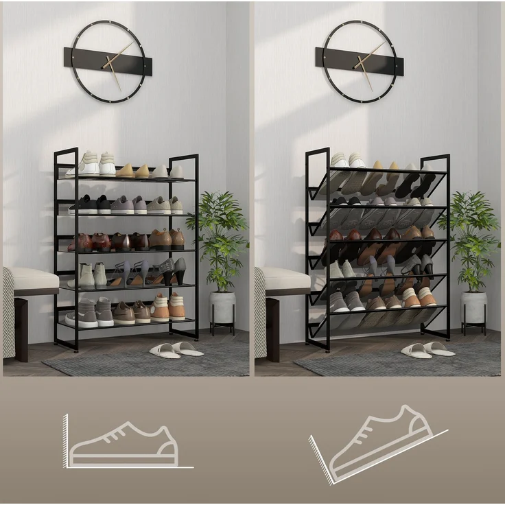 HOMCOM Schuhregal, Stahl, Schwarz, 72L x 30B x 102H cm – Bild 4