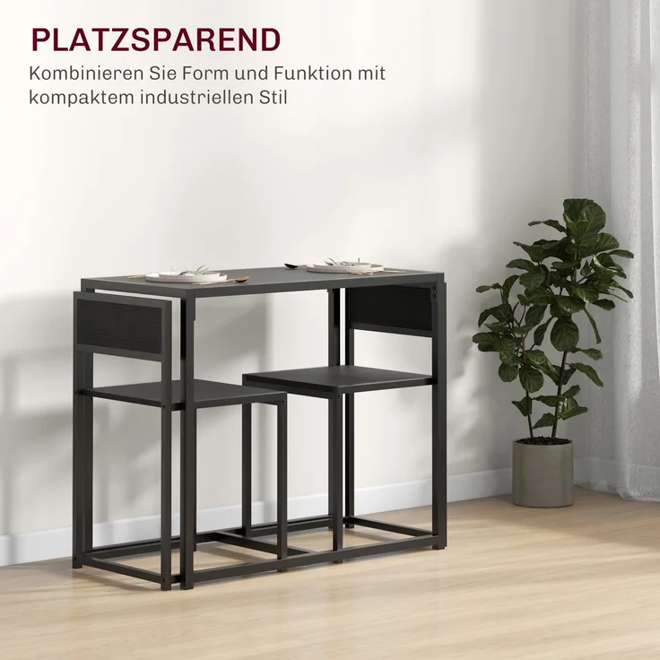 MELAYR, 3-teiliges Bartisch-Set Hochtisch-Set 3-teilig, 2 Stühle, 1 Tisch, 90 cm x 47 cm x 76 cm, Schwarz – Bild 6
