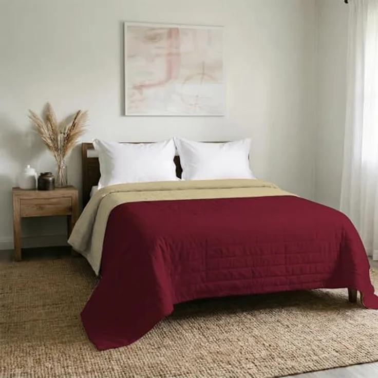 Italian Bed Linen Elegant Sommer Steppdecke bordeaux/creme, 100% Mikrofaser, 260x270 cm – Bild 13