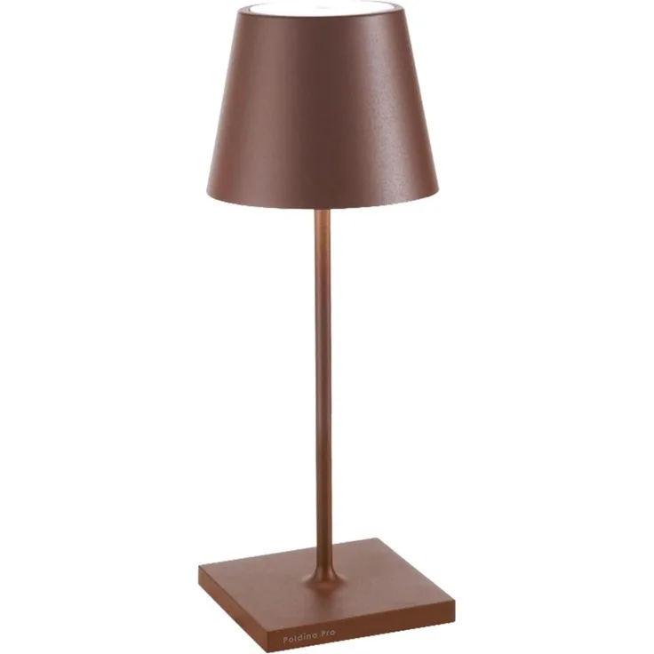 Zafferano Poldina Pro Mini - Dimmbare LED-Tischlampe aus Aluminium, Schutzart IP54, Verwendung im Innen-/Außenbereich, Kontaktladestation, H30cm, EU-Stecker (Corten)