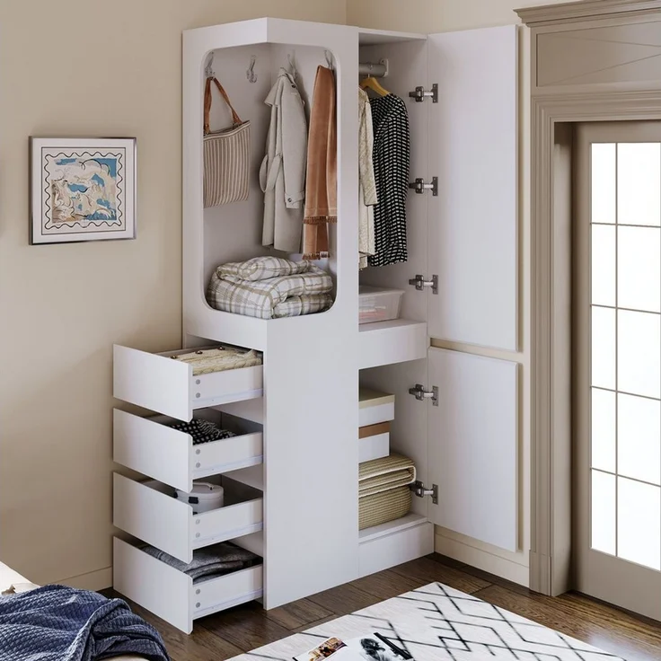 OKWISH Kleiderschrank Schrank (mit 4 Schubladen & offenem Hängefach, 1 Tür, 70×40×170 cm) – Bild 1