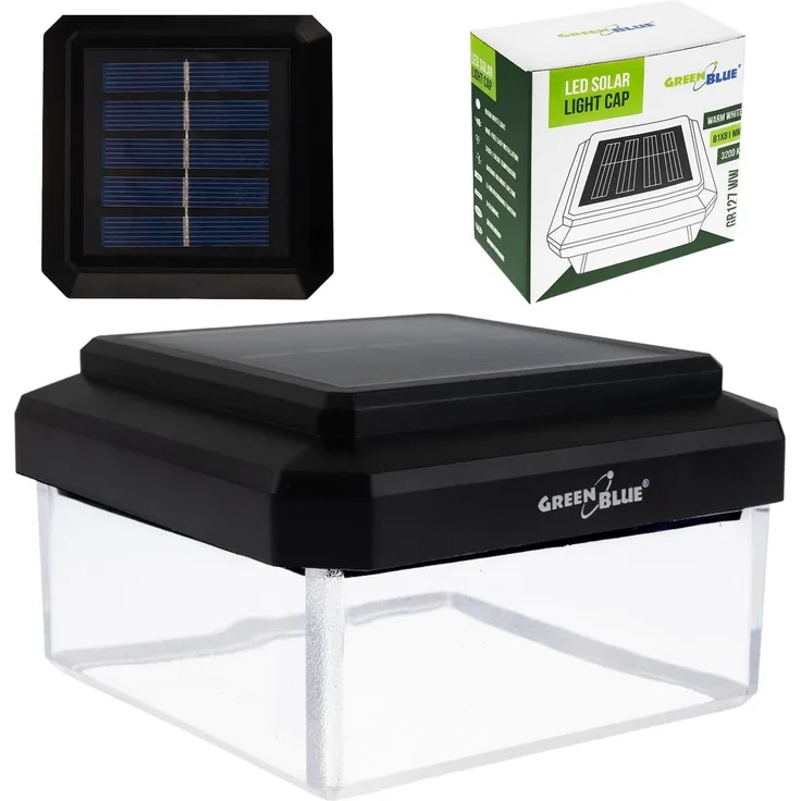 GreenBlue Solar LED Pollerleuchte 100×100 mm hüllenförmiges Lampendach 3200K GB128 WW