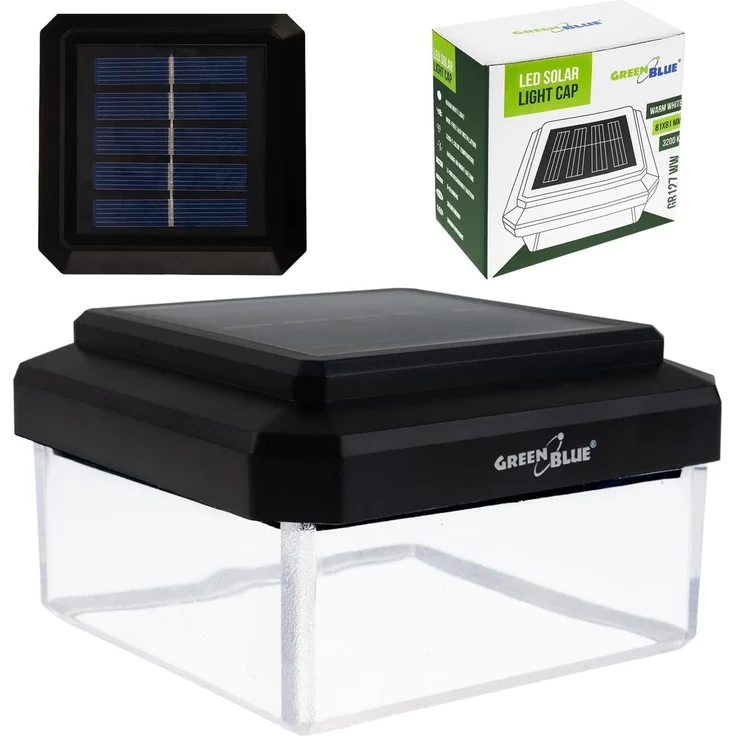 GreenBlue Solar LED Pollerleuchte 100×100 mm hüllenförmiges Lampendach 3200K GB128 WW – Bild 1