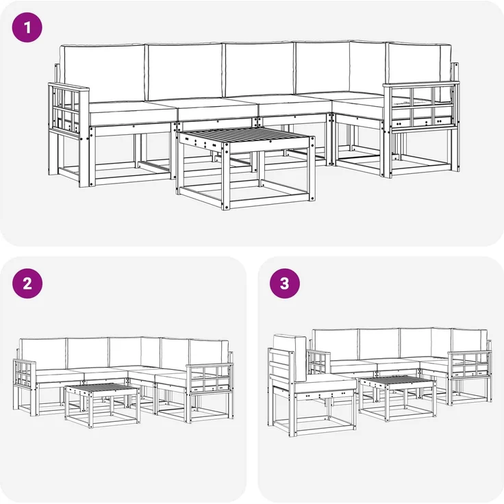 vidaXL Outdoor-Sofagarnitur mit Kissen 6 pcs Natur und Creme 3366438 – Bild 8