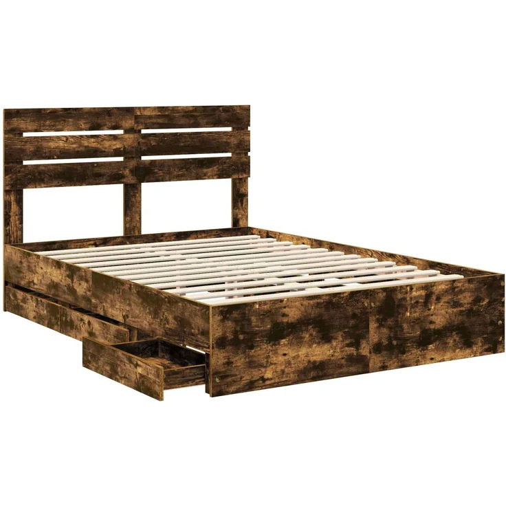 vidaXL Bettrahmen Geräucherte Eiche 140x190 cm Ingenieurs Holz 3411502 – Bild 4