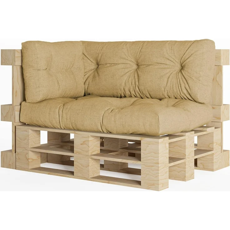 chilly pilley Palettenauflage Schaumflocken palettenkissen Palettenpolster Palettenmöbel Palettensofa Rückenlehne Sitzkissen Seitenkissen Set (3er Set Beige) – Bild 1