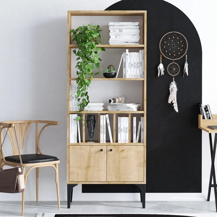 Calicosy 'POLLUX' Regal mit Bücherregal 8 Regale 2 Türen H175 cm - Helles Holz – Bild 2