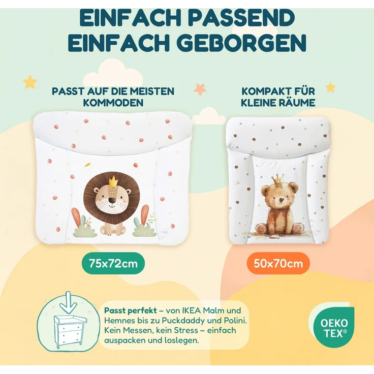 Ceba Baby® Wickelauflage 75x72 cm – Weiche Baby Wickelunterlage - Wasserdicht, abwaschbar - inkl. abnehmbarem Baumwollbezug – Für Jungen und Mädchen – OEKO-TEX® Standard 100 – Made in EU – Bild 4
