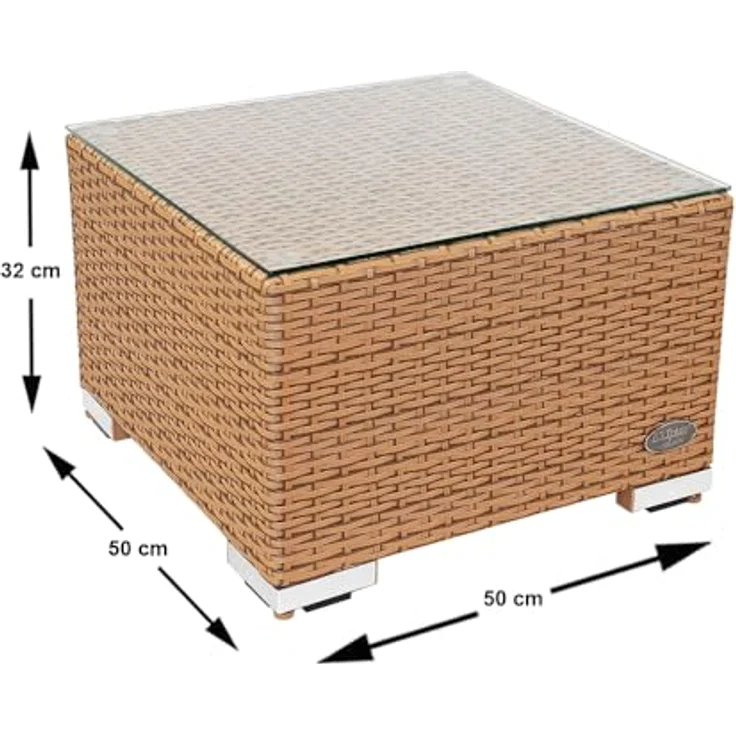 RS Trade 'Toscana' Beistelltisch mit verstärktem Alu-Gerüst, Polyrattan, Natur, 50 x 50 x 32 cm – Bild 4