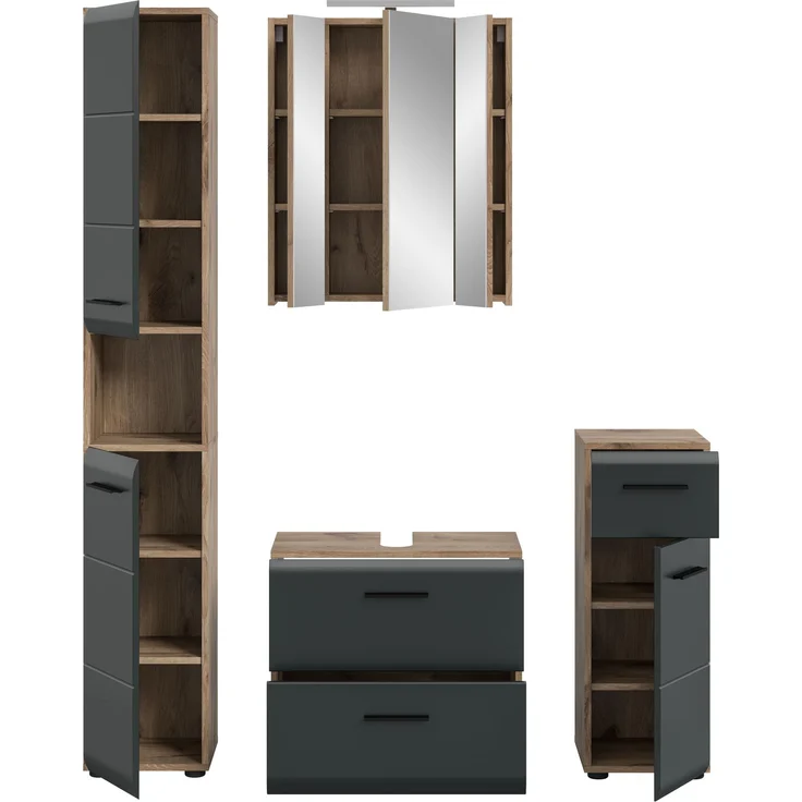 Badkombination (B/H/T: 150x185x46 cm) in schwarz matt und Nox Oak Nachbildung – Bild 3
