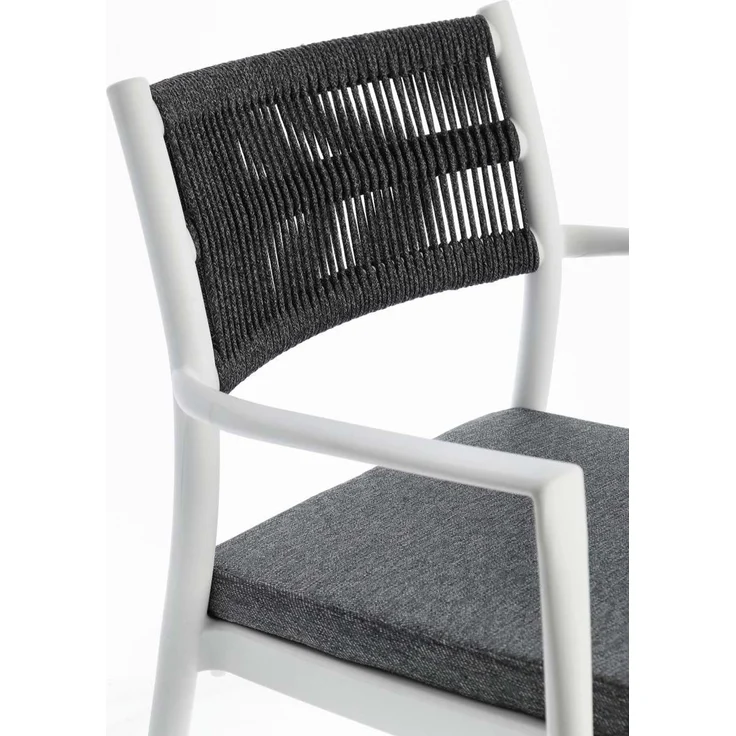 Gartenstuhl Alvin mit Armlehne, Metall und Polyester, modern, weiß dunkelgrau, stapelbar, inkl. Kissen – Bild 6