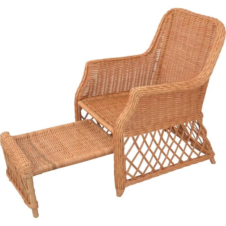 Rattansessel, Relaxsessel mit ausziehbarem Fußteil, handgeflochten, honigfarben – Bild 3