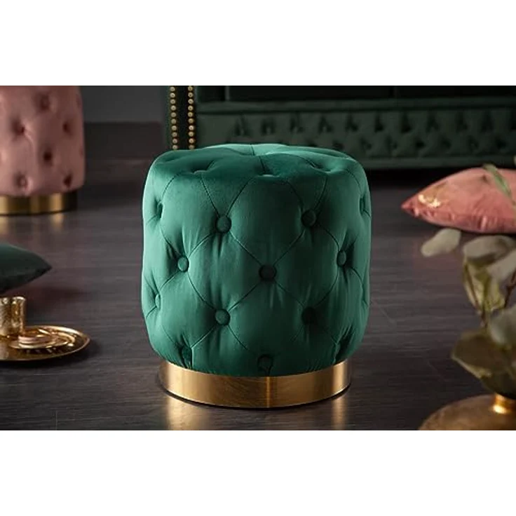 riess-ambiente Sitzhocker MODERN BAROCK 37cm dunkelgrün / gold, Hocker · Samt · Metall · Chesterfield-Design – Bild 3