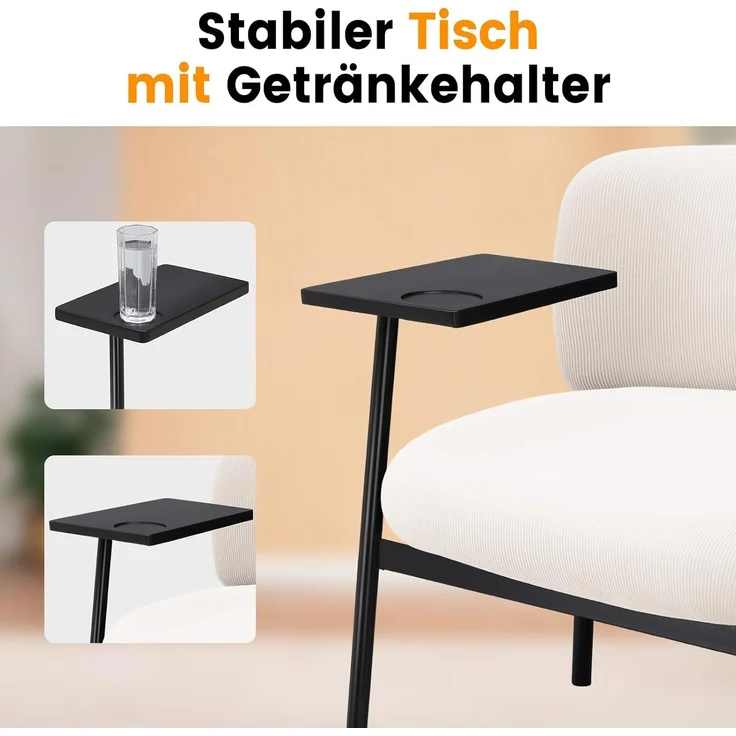 COMHOMA Loungesessel Sessel Relaxsessel Ohrensessel modern, Polsterstuhl mit Metallbeinen, Einzelsofa für Wohnzimmer/Schlafzimmer/Garten, Beige – Bild 6