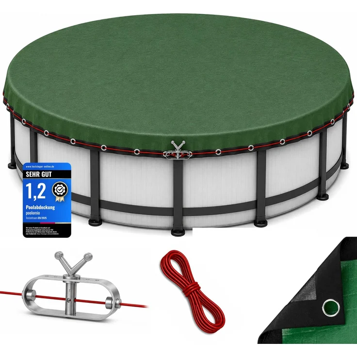 poolomio Poolabdeckung rund 640 cm, Poolplane Rundpool für Sommer & Winter | Abdeckplane für Pool 620-660 cm – 200 g/m² robustes, UV-resistentes PE – Stahlseil & Ratsche für festen Halt –Echtmaß: 700 cm