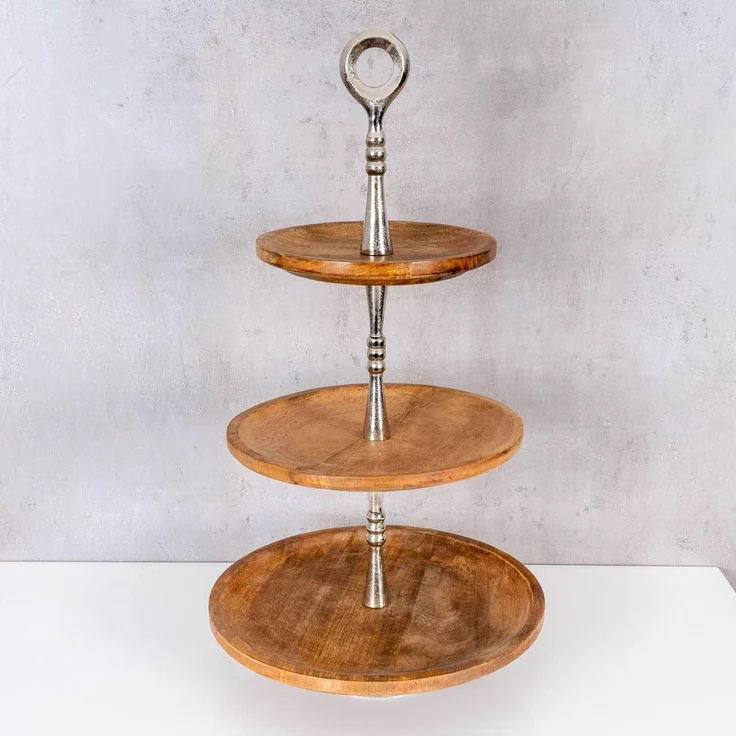 Levandeo® Etagere, Holz Etagere 3 Etagen H60cm Mangoholz Metall Servierplatte – Bild 4